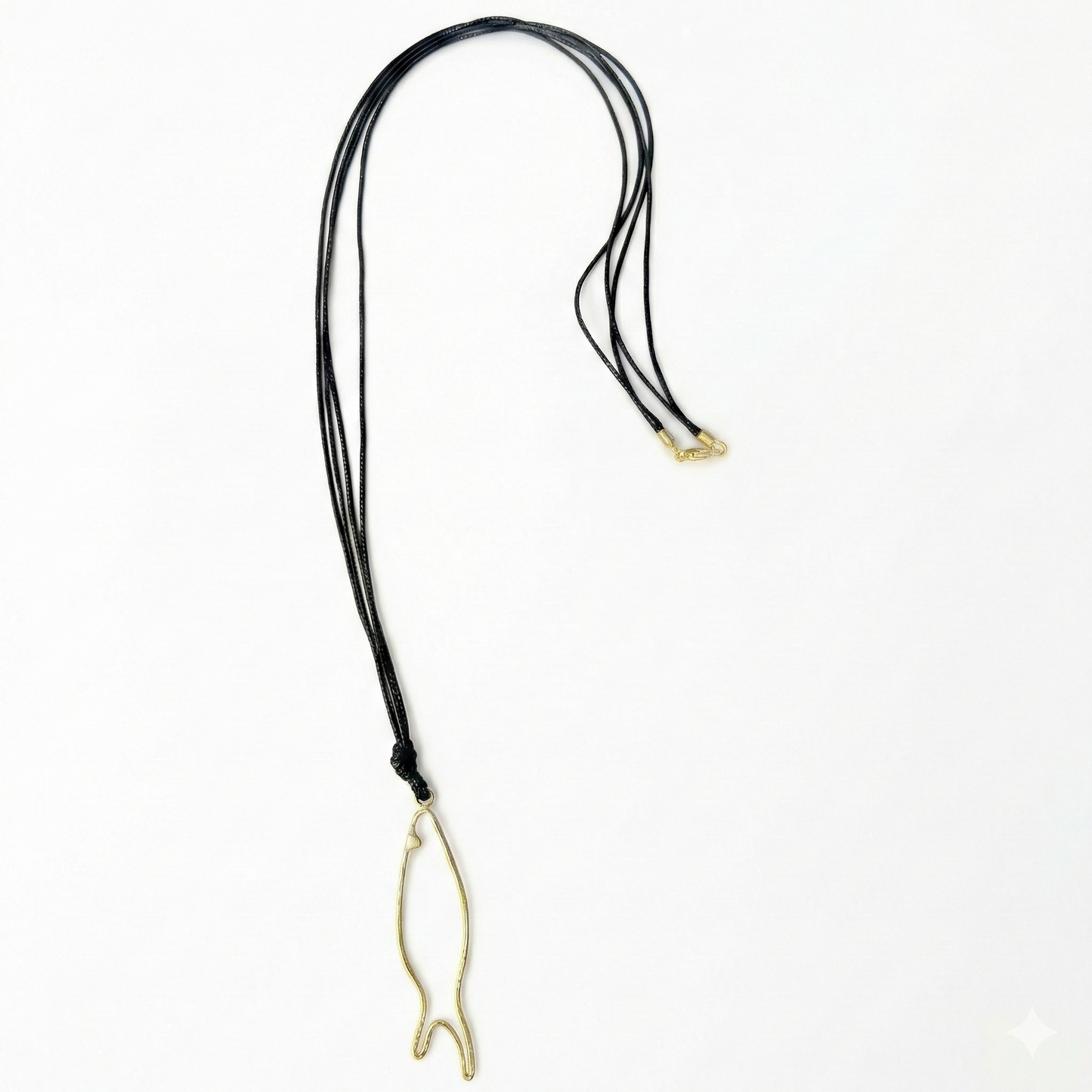 Necklace with a gold fish pendant on a white background