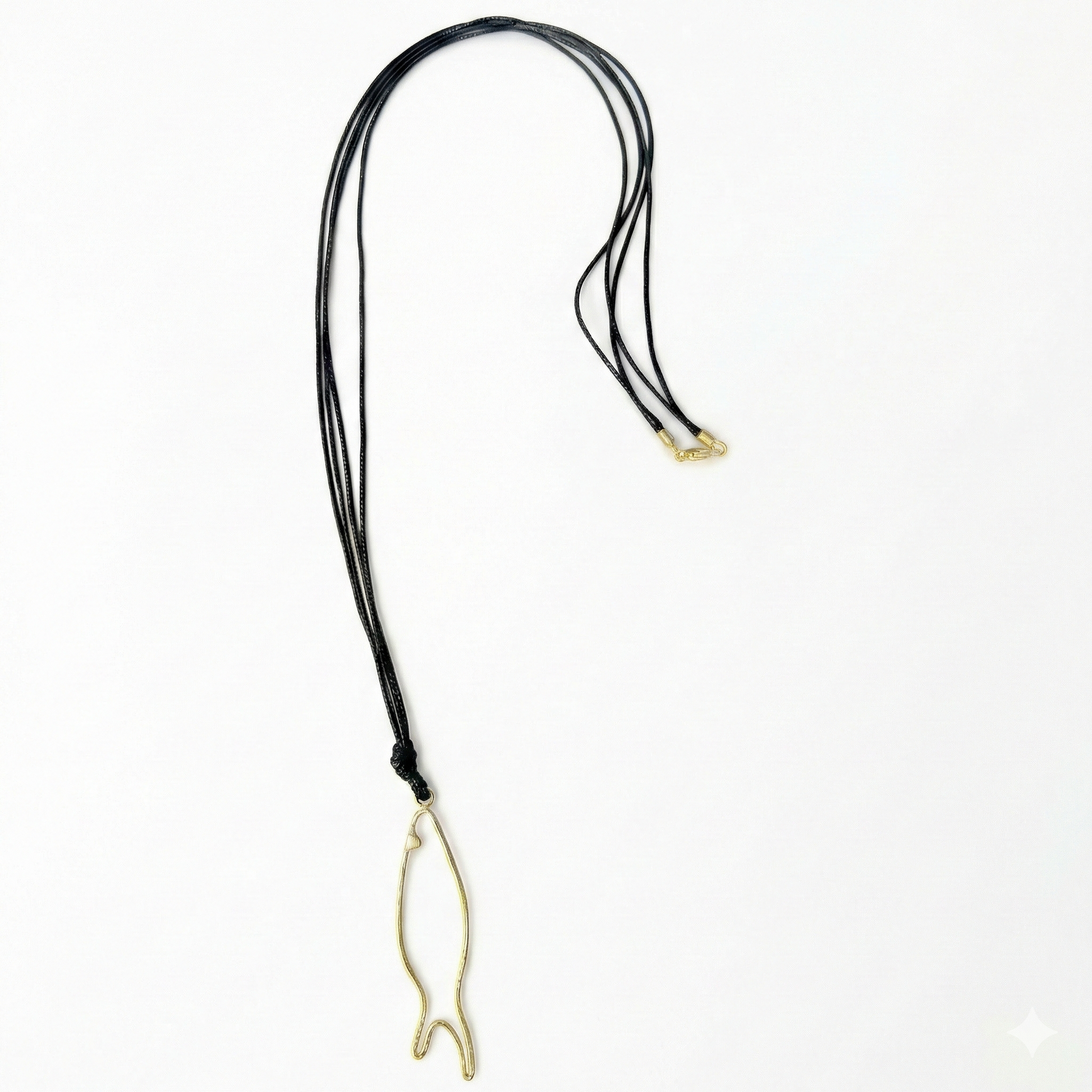 Necklace with a gold fish pendant on a white background