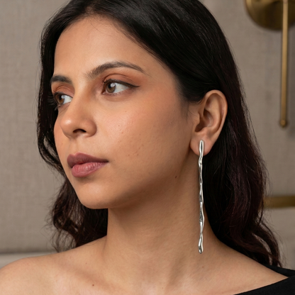 Statement silver molten texture earrings