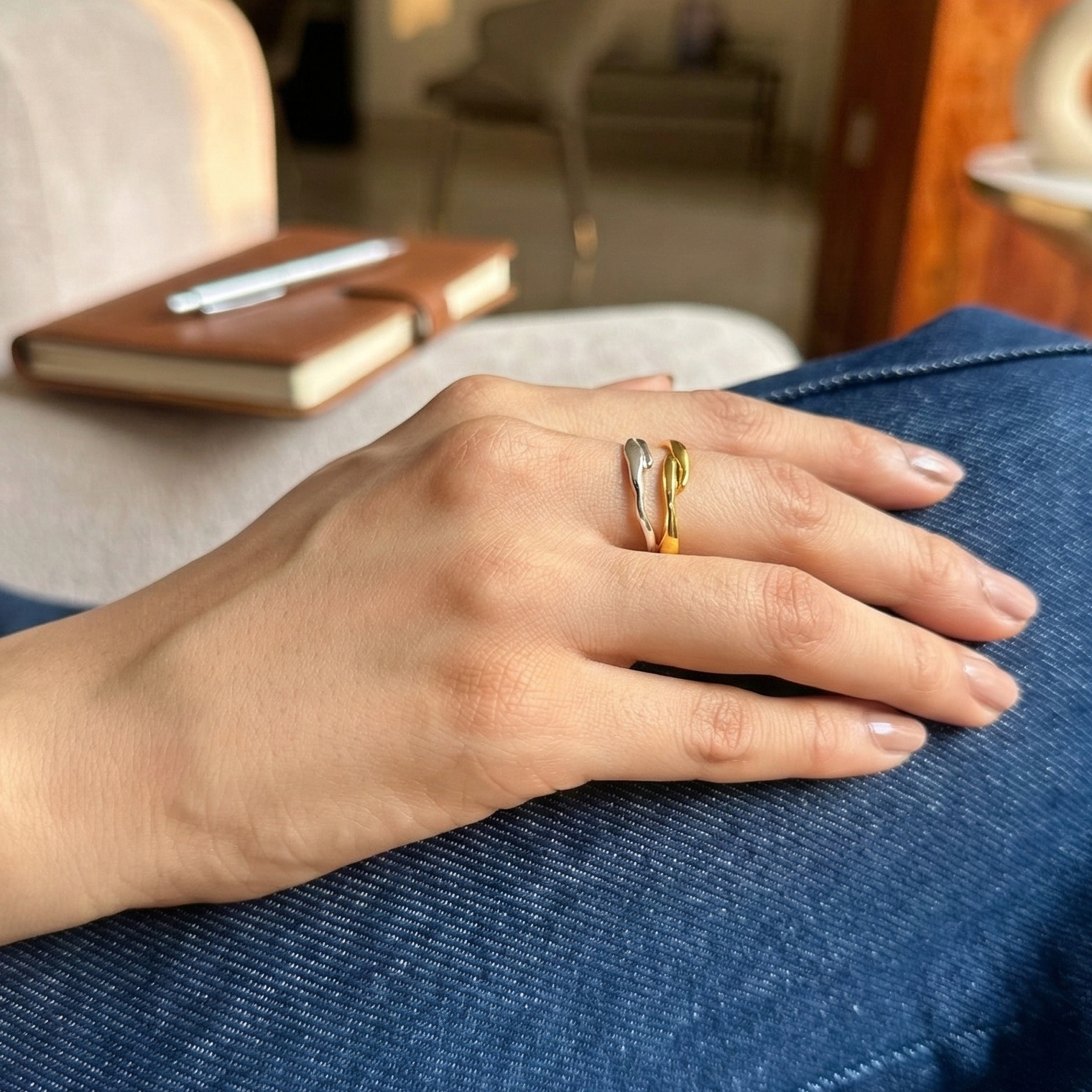 Flo slim  gold and silver ring stacked