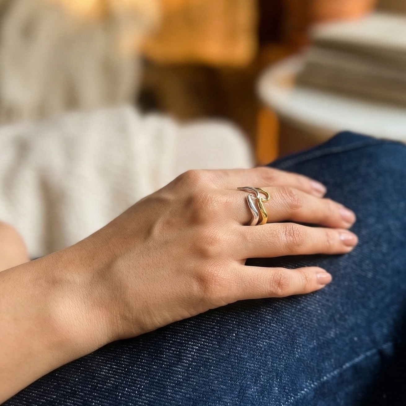 Flo silver and gold classic rings stacked