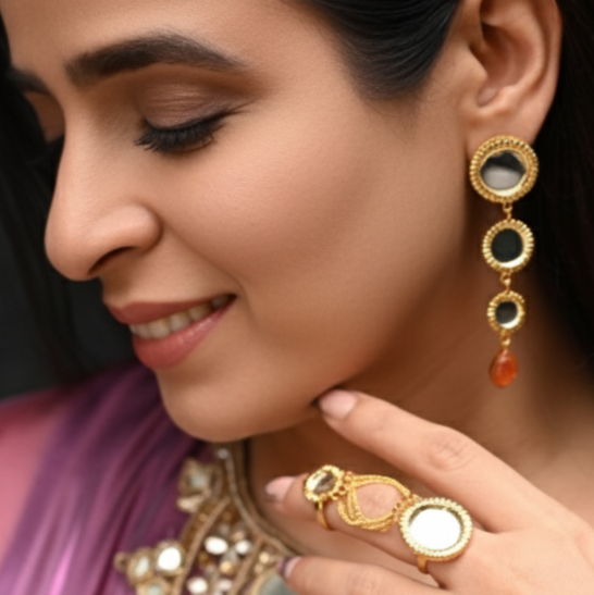 Statement traditional earrings with ring