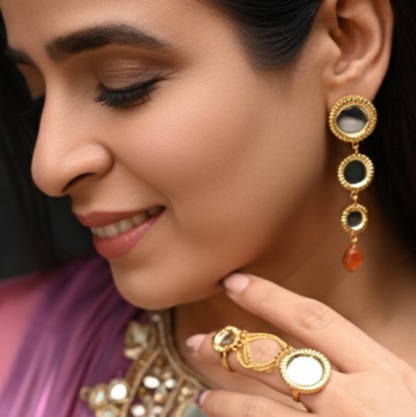 Statement traditional earrings with ring