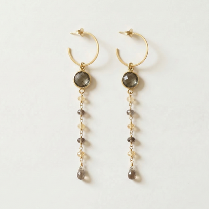 smokey quartz and citrine semi precious danglers on hoops