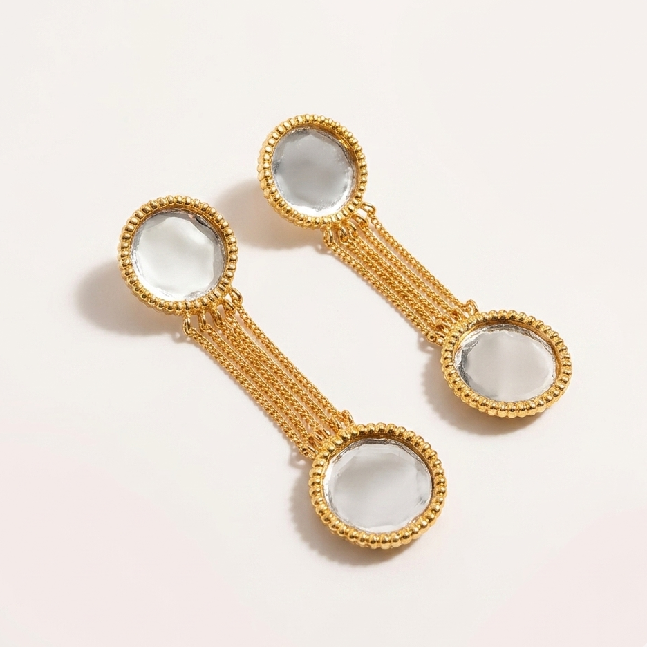 Gold Silver mirror effect dangler earrings