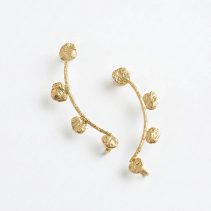 Gold earrings with a white background