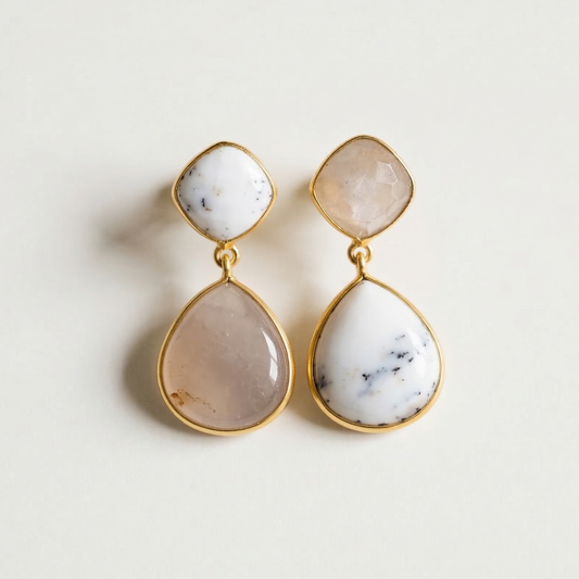 Grey Moonstone & Opal Dendrite danglers